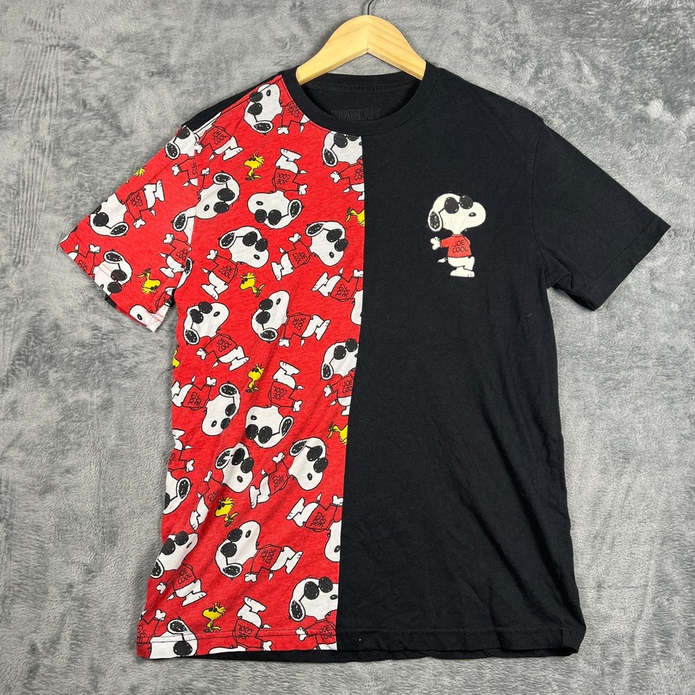 Peanuts T Shirt Mens Medium Black Red Snoopy Joe Cool Cartoon All Over Print